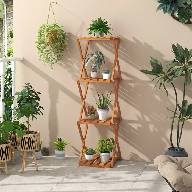 4-Tier Folding Plant Rack and Free Standing Shoe Rack - Natural - Plant Stands