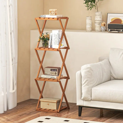4-Tier Folding Plant Rack and Free Standing Shoe Rack - Natural - Plant Stands