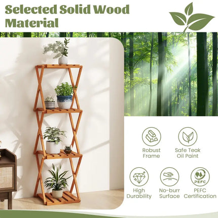 4-Tier Folding Plant Rack and Free Standing Shoe Rack - Natural - Plant Stands