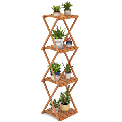 4-Tier Folding Plant Rack and Free Standing Shoe Rack - Natural - Plant Stands