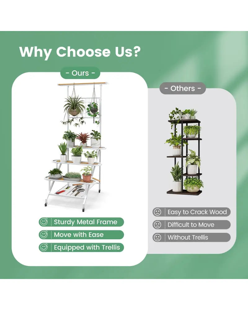 4-Tier Hanging Plant Stand with Hanging Bar - White - Plant Stands
