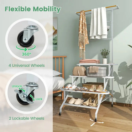 4-Tier Hanging Plant Stand with Hanging Bar - White - Plant Stands