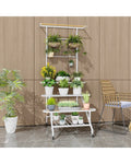 4-Tier Hanging Plant Stand with Hanging Bar - White - Plant Stands