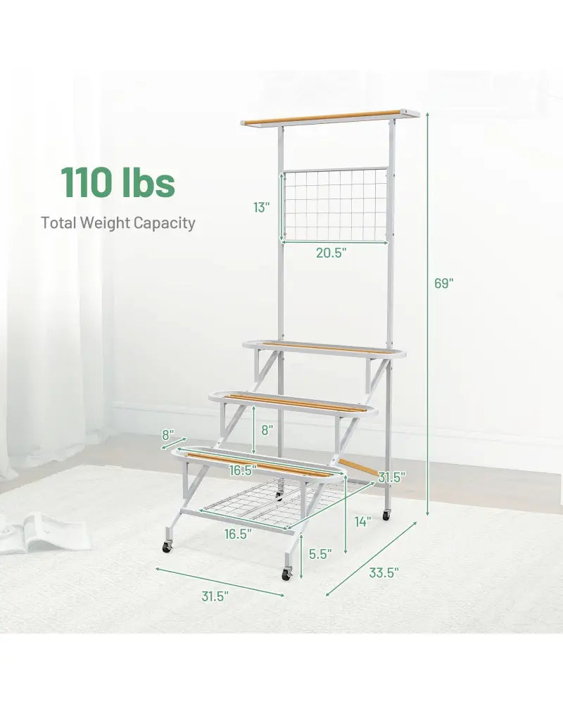 4-Tier Hanging Plant Stand with Hanging Bar - White - Plant Stands