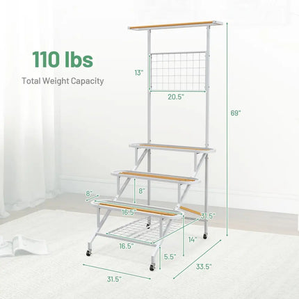 4-Tier Hanging Plant Stand with Hanging Bar - White - Plant Stands