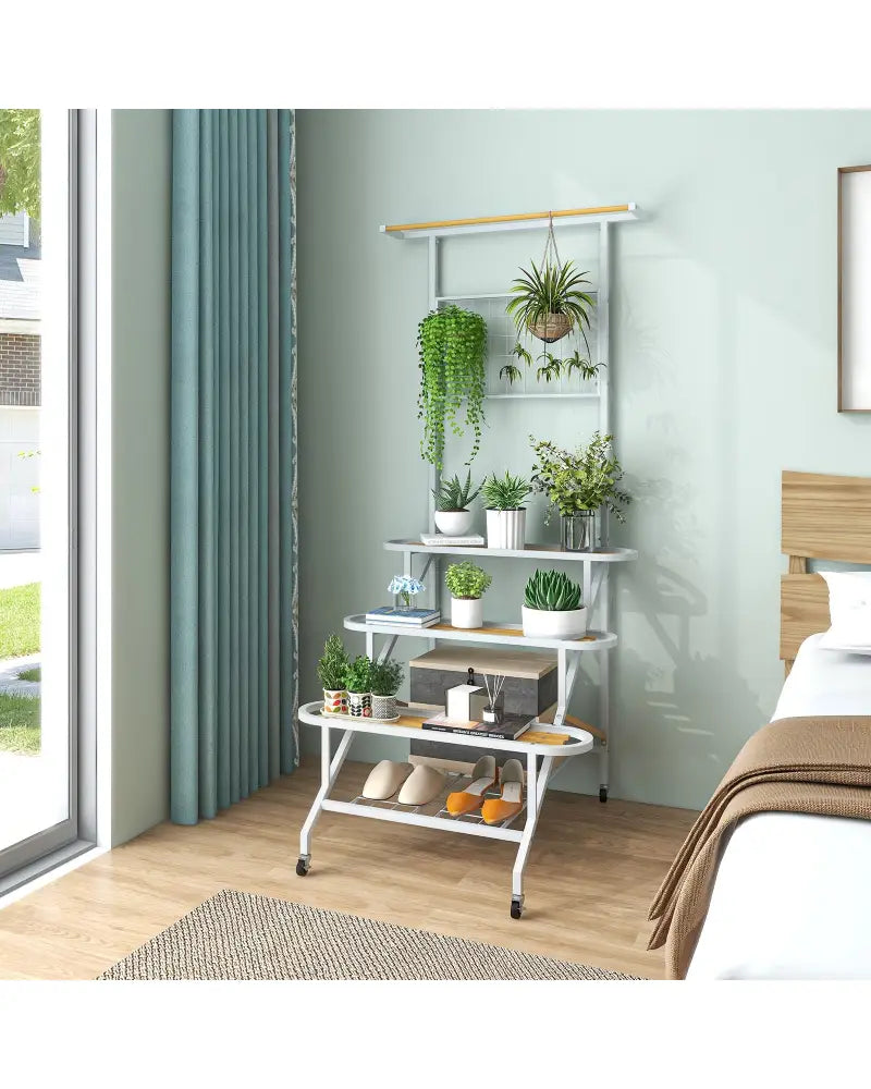 4-Tier Hanging Plant Stand with Hanging Bar - White - Plant Stands