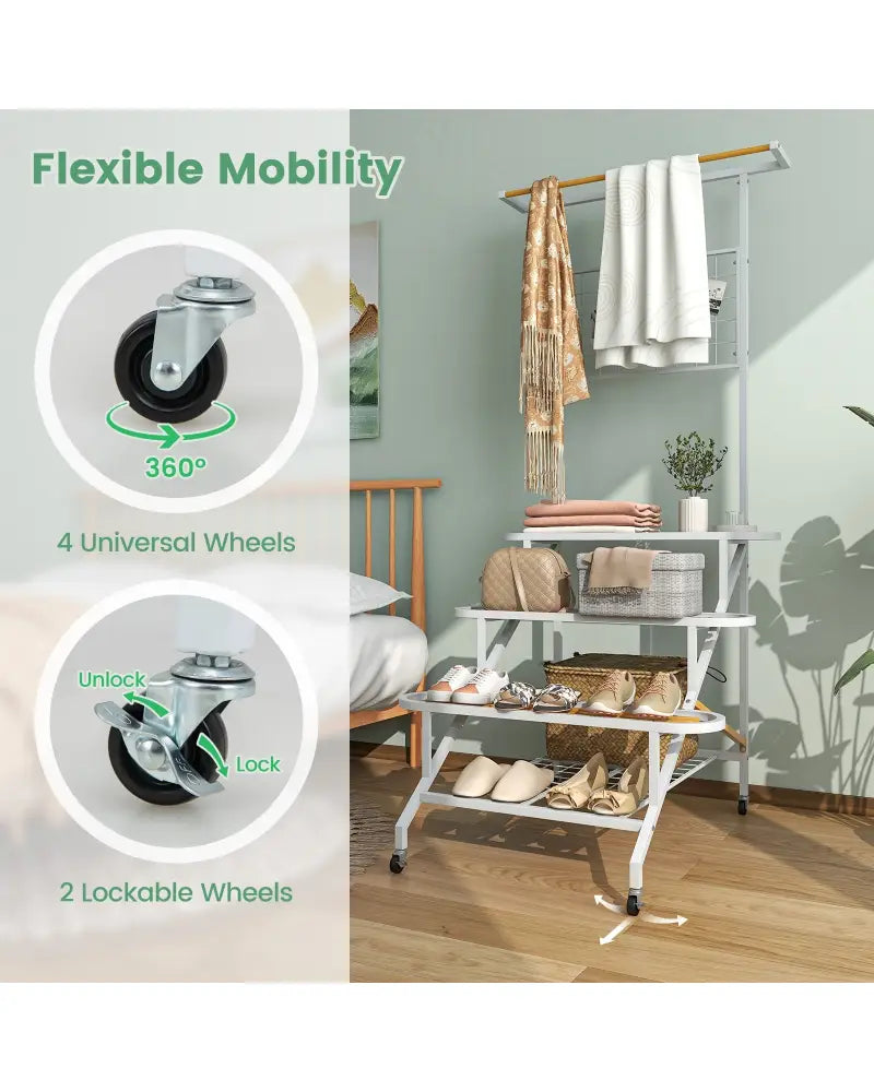 4-Tier Hanging Plant Stand with Hanging Bar - White - Plant Stands