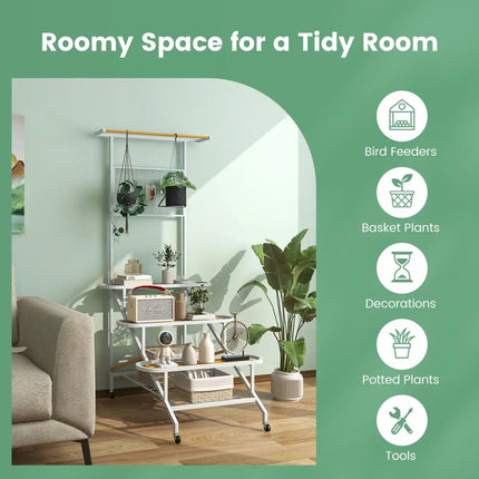 4-Tier Hanging Plant Stand with Hanging Bar - White - Plant Stands