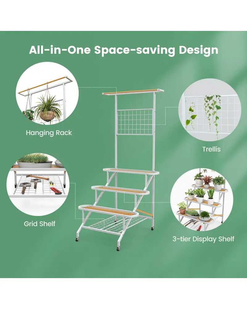 4-Tier Hanging Plant Stand with Hanging Bar - White - Plant Stands