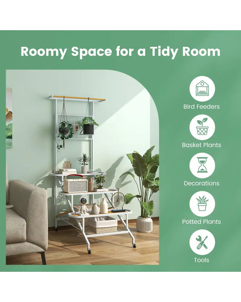 4-Tier Hanging Plant Stand with Hanging Bar - White - Plant Stands