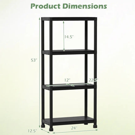 4-Tier Heavy-Duty Plastic Storage Shelves Freestanding Garage Shelving Unit - Black - Garages