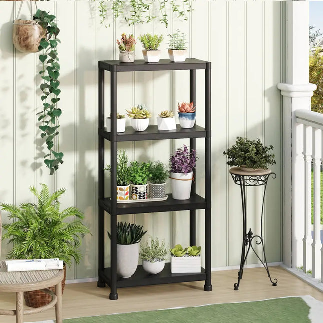 4-Tier Heavy-Duty Plastic Storage Shelves Freestanding Garage Shelving Unit - Black - Garages