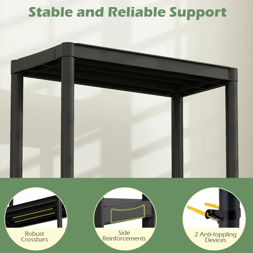 4-Tier Heavy-Duty Plastic Storage Shelves Freestanding Garage Shelving Unit - Black - Garages