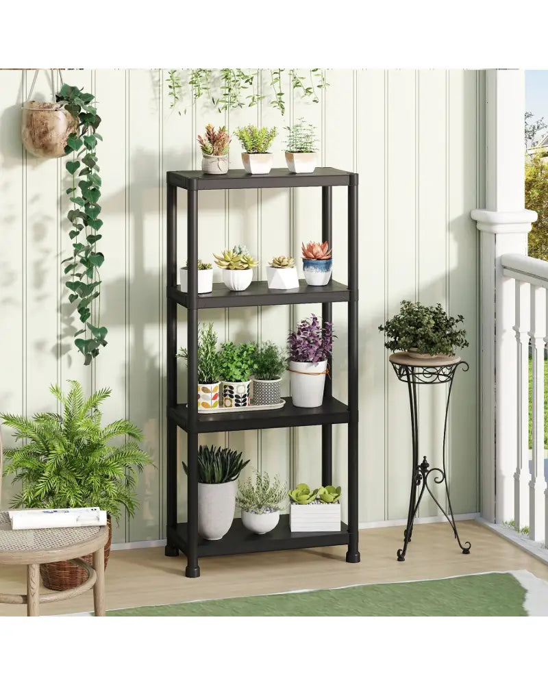 4-Tier Heavy-Duty Plastic Storage Shelves Freestanding Garage Shelving Unit - Black - Garages
