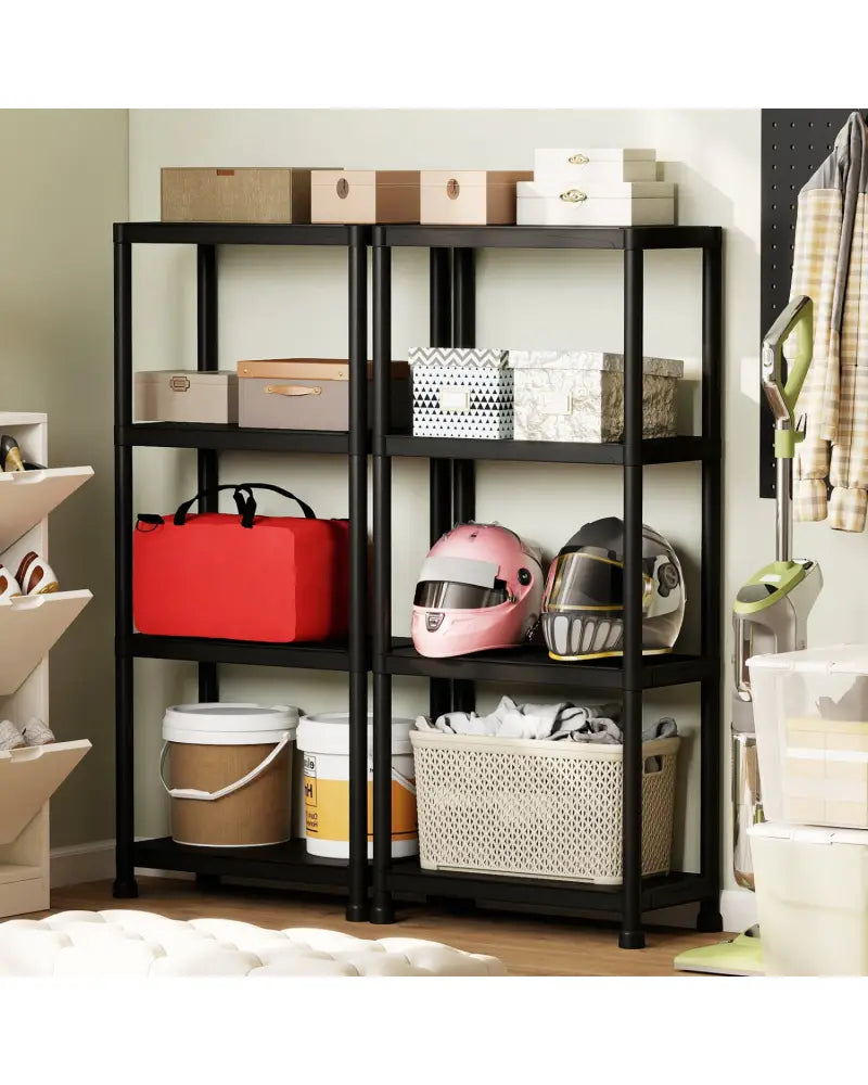4-Tier Heavy-Duty Plastic Storage Shelves Freestanding Garage Shelving Unit - Black - Garages