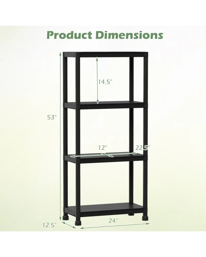 4-Tier Heavy-Duty Plastic Storage Shelves Freestanding Garage Shelving Unit - Black - Garages