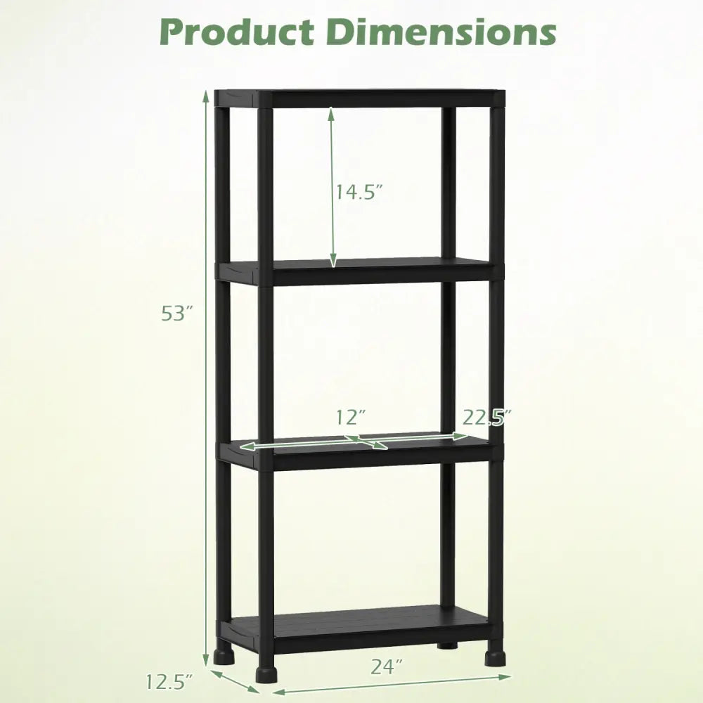 4-Tier Heavy-Duty Plastic Storage Shelves Freestanding Garage Shelving Unit - Black - Garages