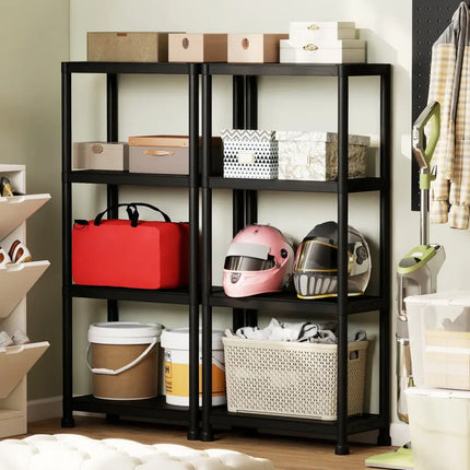 4-Tier Heavy-Duty Plastic Storage Shelves Freestanding Garage Shelving Unit - Black - Garages