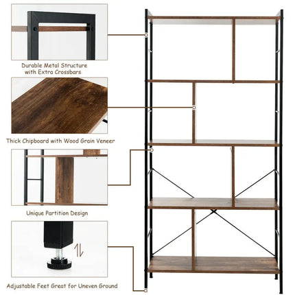 4-Tier Industrial Bookshelf Floor Standing Storage Rack Large Storage Costway