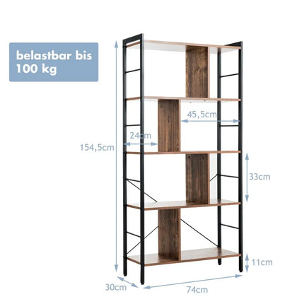 4-Tier Industrial Bookshelf Floor Standing Storage Rack Large Storage Costway