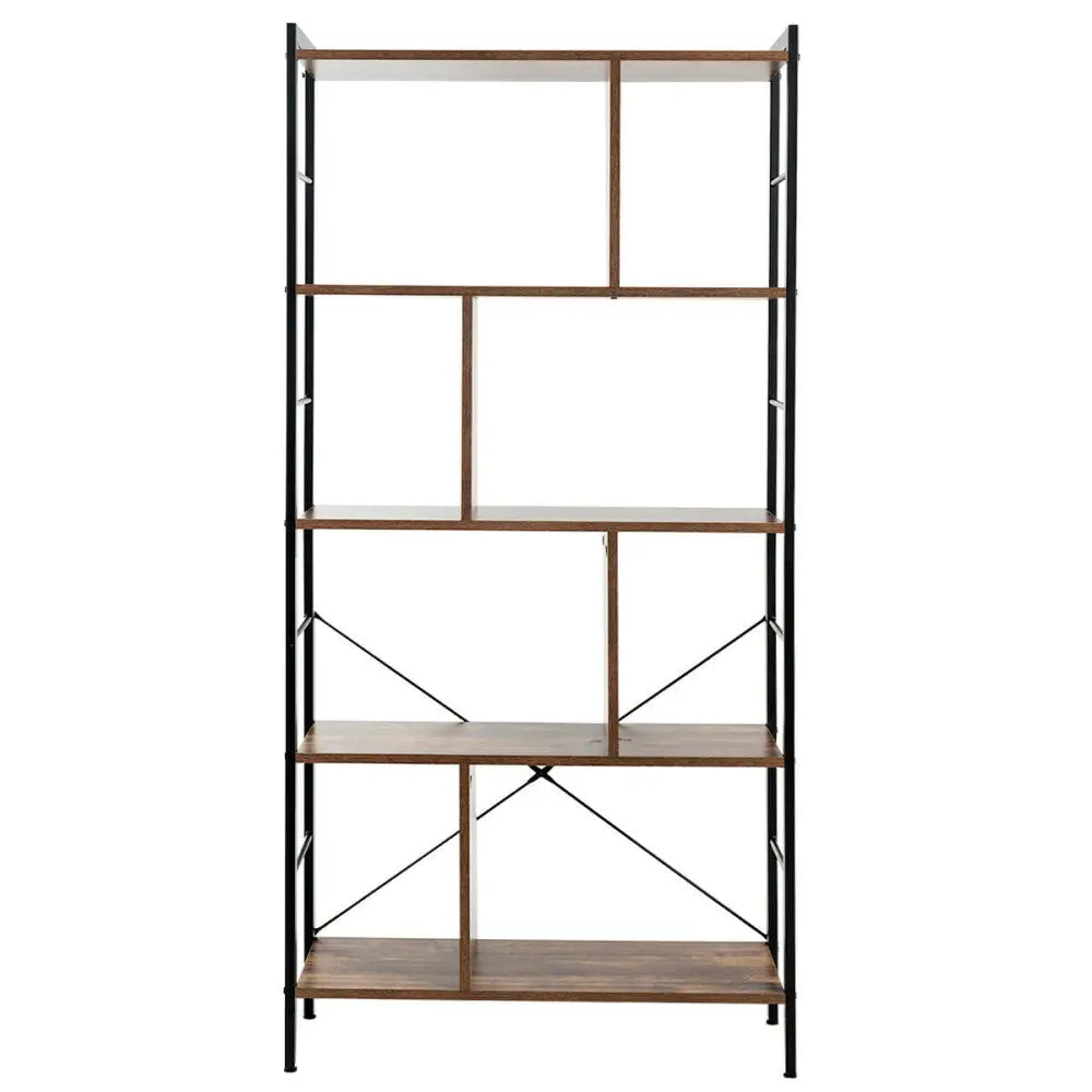 4-Tier Industrial Bookshelf Floor Standing Storage Rack Large Storage - Brown - Bookcases