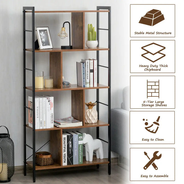 4-Tier Industrial Bookshelf Floor Standing Storage Rack Large Storage Costway