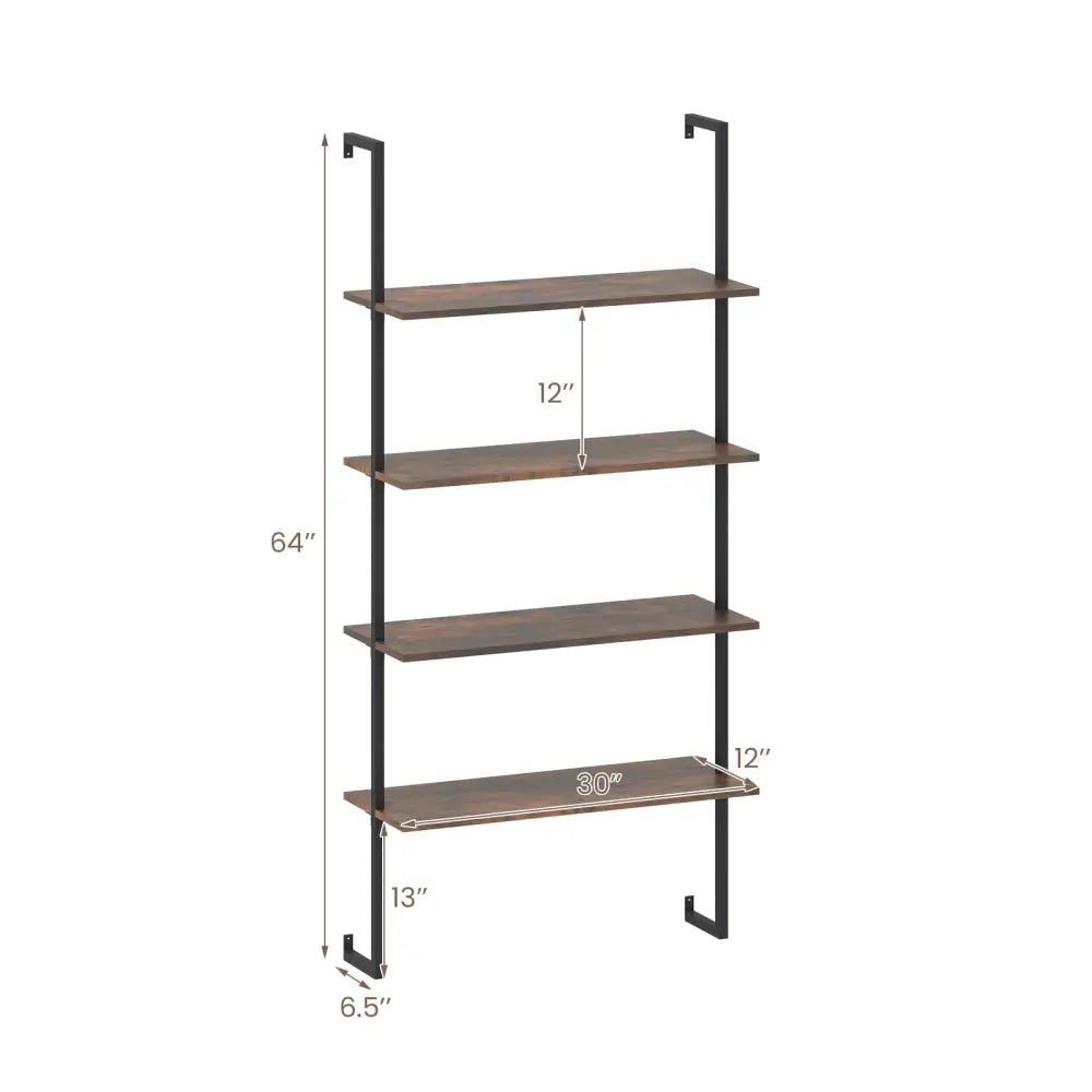 4-Tier Industrial Ladder Bookshelf with Metal Frame-Coffee - Brown - Bookcases