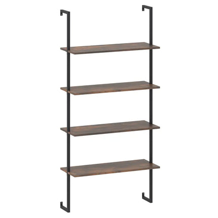4-Tier Industrial Ladder Bookshelf with Metal Frame-Coffee Costway