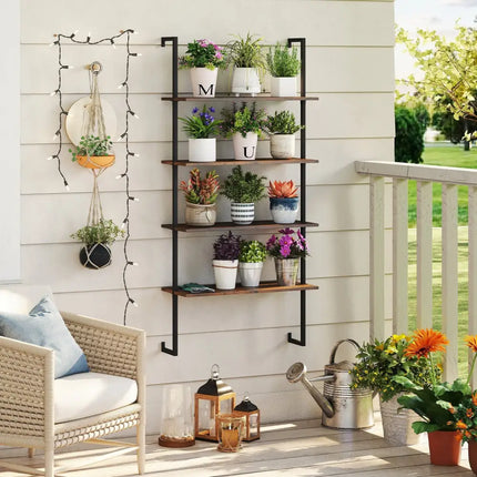 4-Tier Industrial Ladder Bookshelf with Metal Frame-Coffee Costway