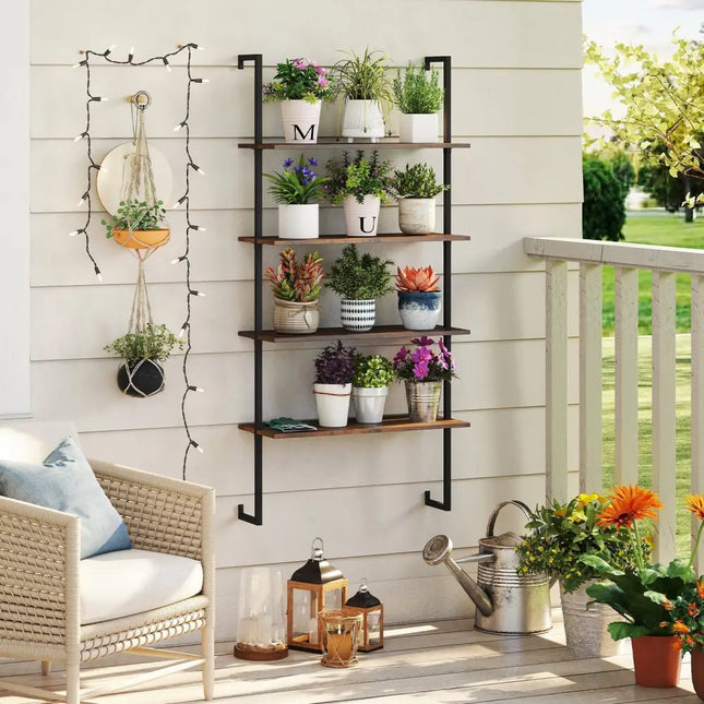 4-Tier Industrial Ladder Bookshelf with Metal Frame-Coffee Costway