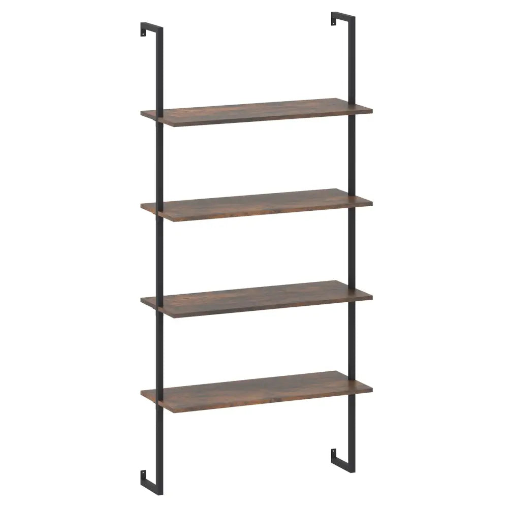 4-Tier Industrial Ladder Bookshelf with Metal Frame-Coffee - Brown - Bookcases