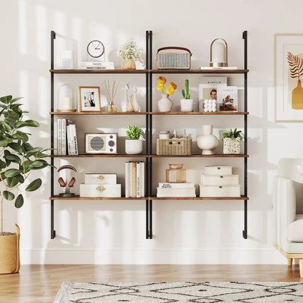 4-Tier Industrial Ladder Bookshelf with Metal Frame-Coffee Costway