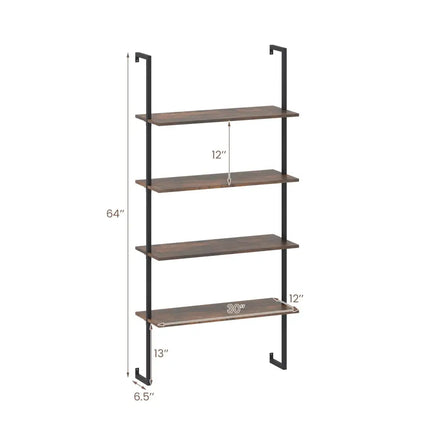 4-Tier Industrial Ladder Bookshelf with Metal Frame-Coffee Costway