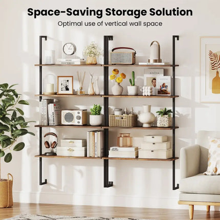 4-Tier Industrial Ladder Bookshelf with Metal Frame-Coffee Costway
