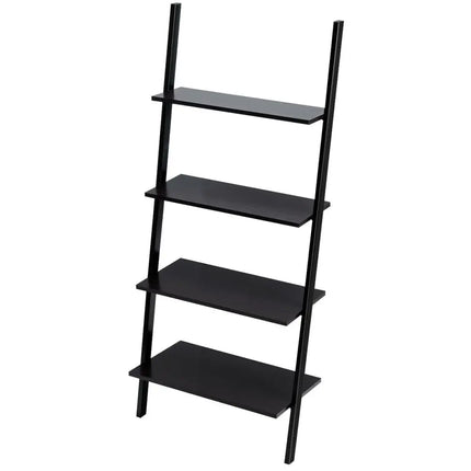 4-Tier Industrial Leaning Wall Bookcase-Black - Black - Bookcases