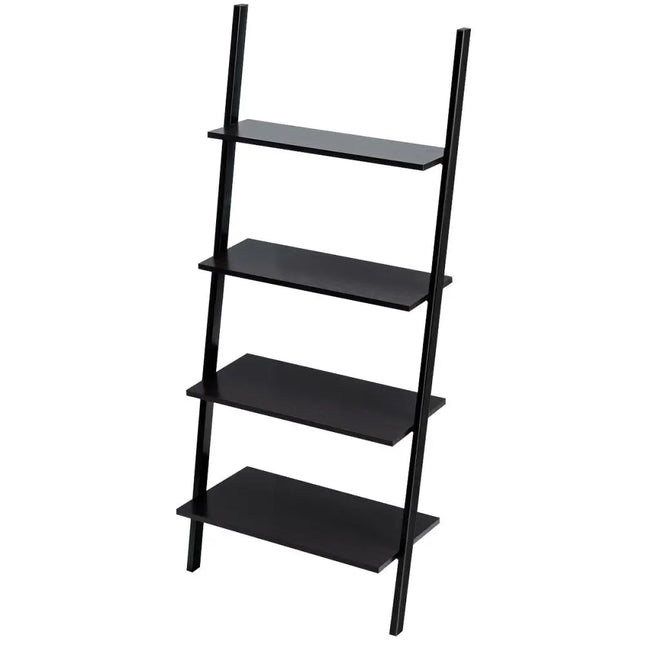 4-Tier Industrial Leaning Wall Bookcase-Black - Black - Bookcases