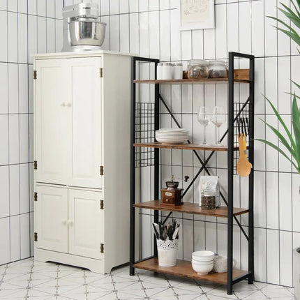 4 -Tier Industrial Open Storage Bookshelf-Rustic Brown Costway
