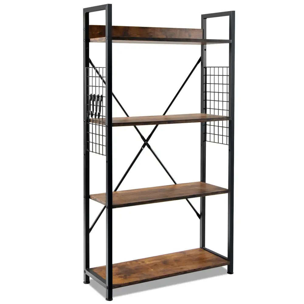 4 -Tier Industrial Open Storage Bookshelf-Rustic Brown - Dark Brown - Bookcases
