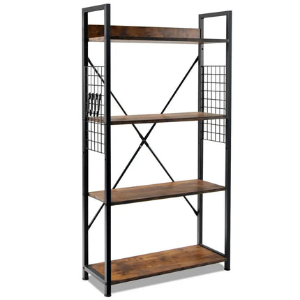 4 -Tier Industrial Open Storage Bookshelf-Rustic Brown Costway
