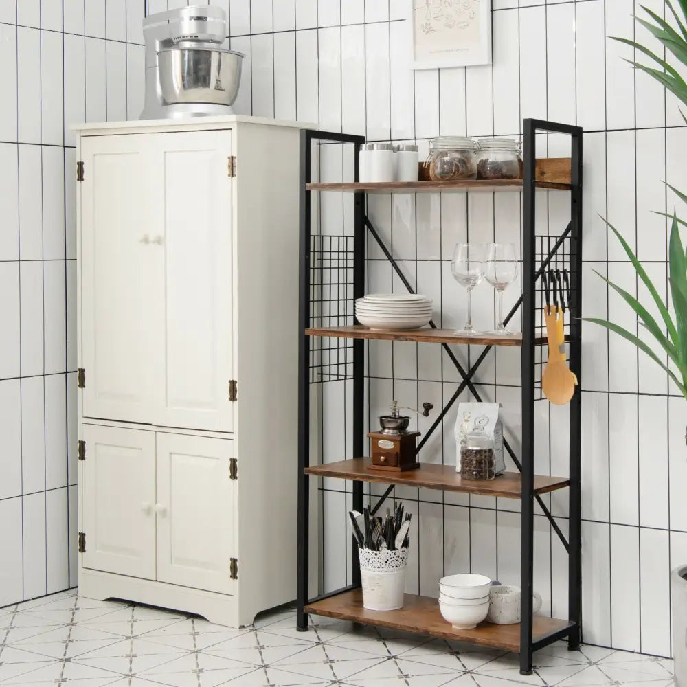 4 -Tier Industrial Open Storage Bookshelf-Rustic Brown - Dark Brown - Bookcases