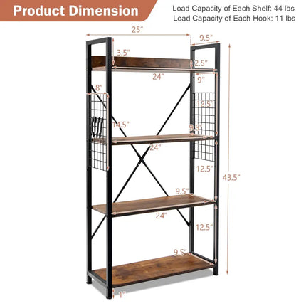 4 -Tier Industrial Open Storage Bookshelf-Rustic Brown Costway