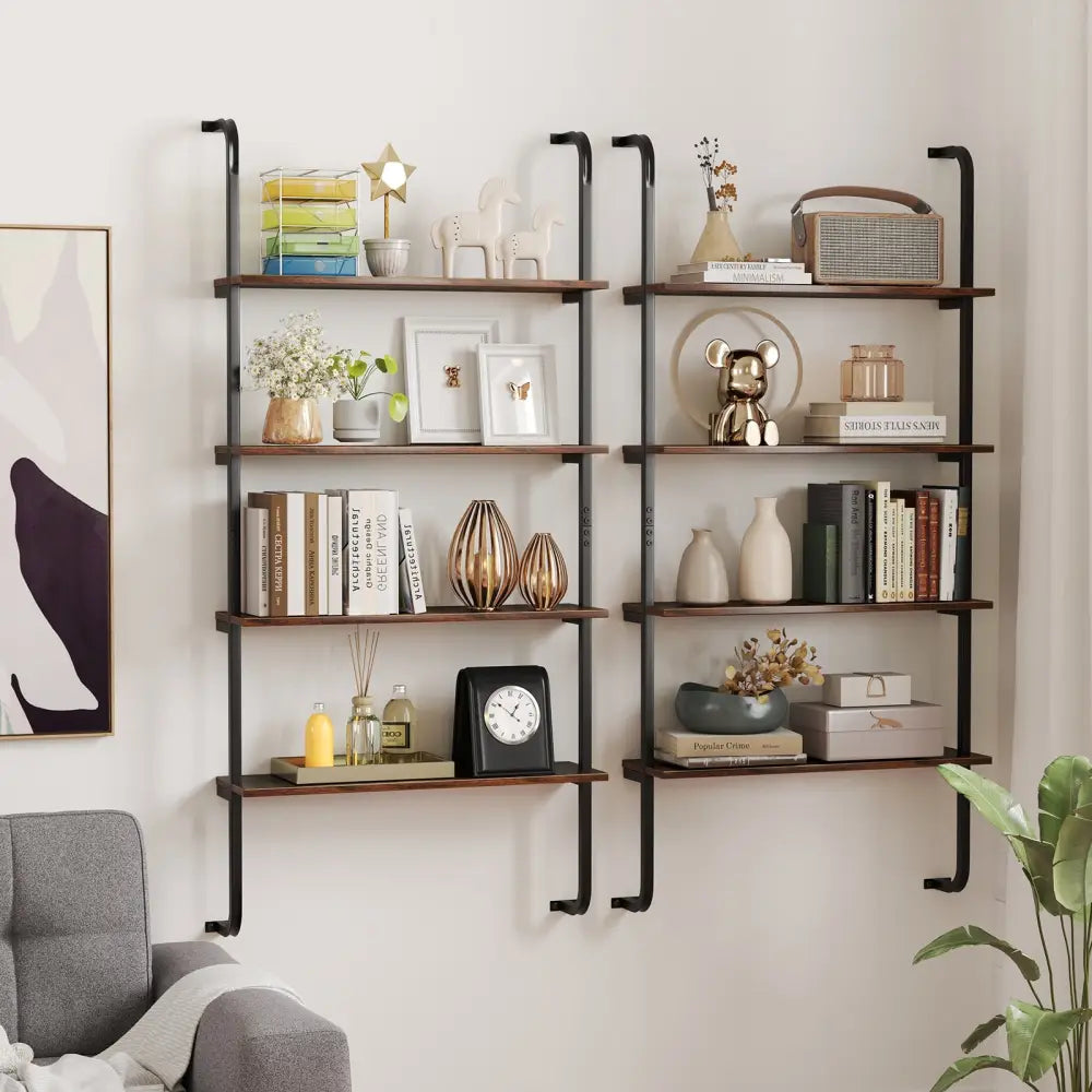 4-Tier Industrial Pipe Shelving with Metal Frame for Living Room Kitchen-Rustic Brown - Rustic Brown - Bookcases