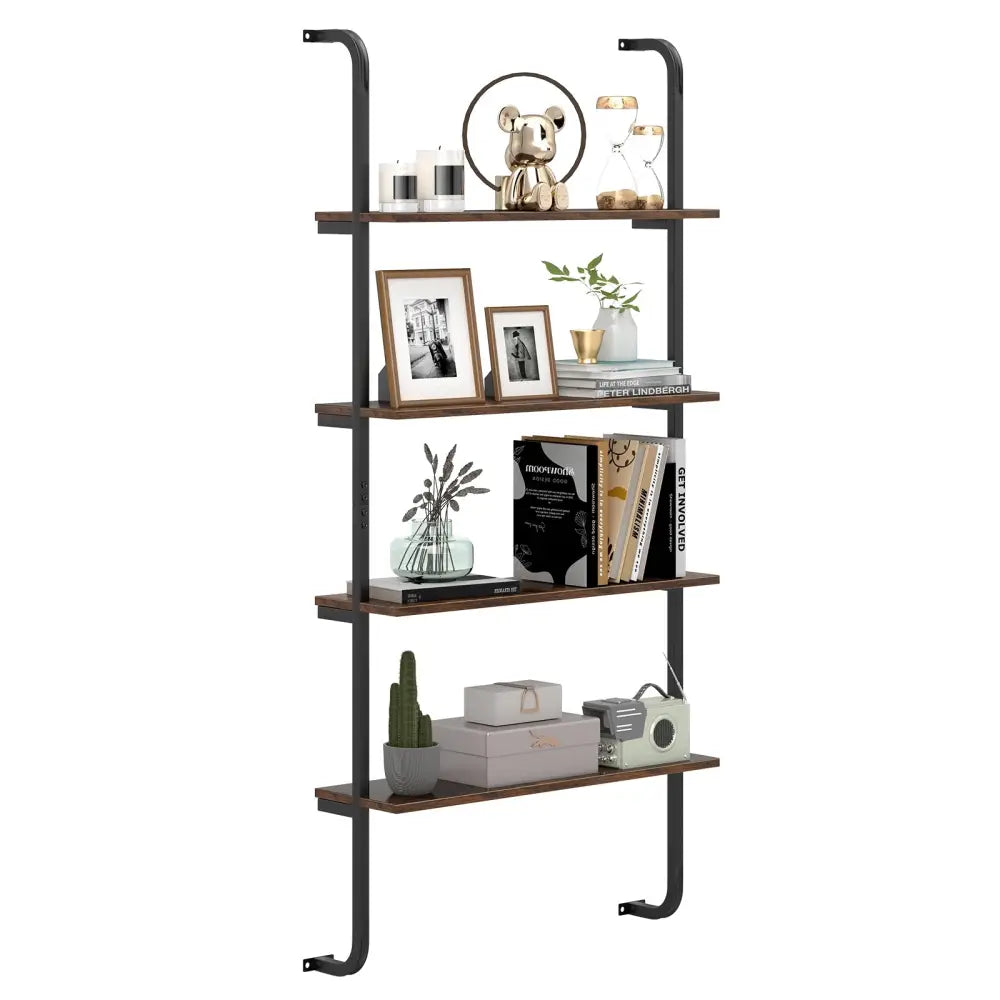 4-Tier Industrial Pipe Shelving with Metal Frame for Living Room Kitchen-Rustic Brown - Rustic Brown - Bookcases