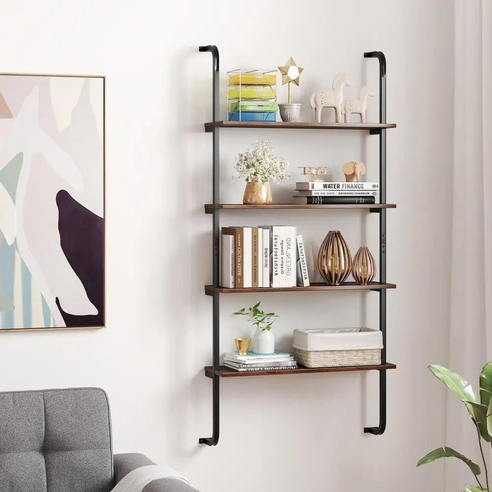 4-Tier Industrial Pipe Shelving with Metal Frame for Living Room Kitchen-Rustic Brown - Rustic Brown - Bookcases