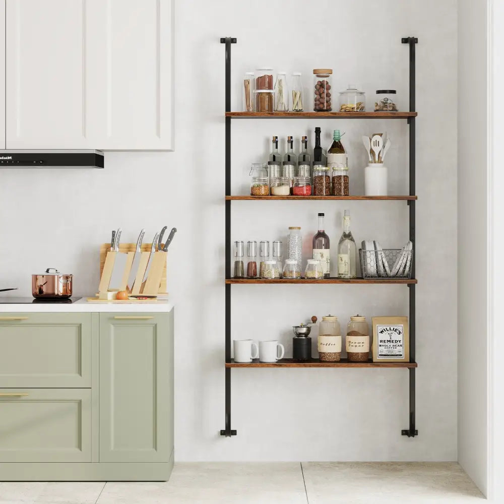 4-Tier Industrial Pipe Shelving with Metal Frame for Living Room Kitchen-Rustic Brown - Rustic Brown - Bookcases