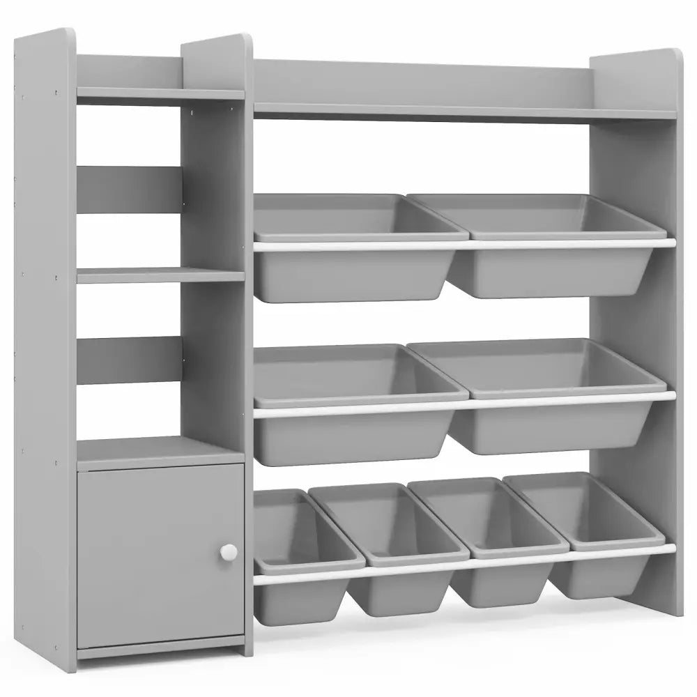4-Tier Kids Bookshelf and Toy Storage Rack with 8 Toy Organizer Bins-Grey - Gray - Kids Storage