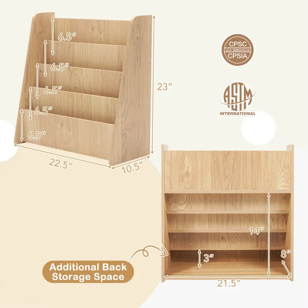 4-Tier Kids Bookshelf with Deep Compartments for Bedroom-Natural - Natural - Kids Storage