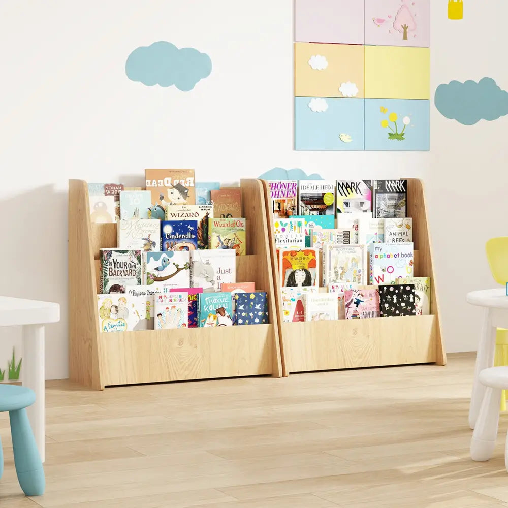 4-Tier Kids Bookshelf with Deep Compartments for Bedroom-Natural - Natural - Kids Storage