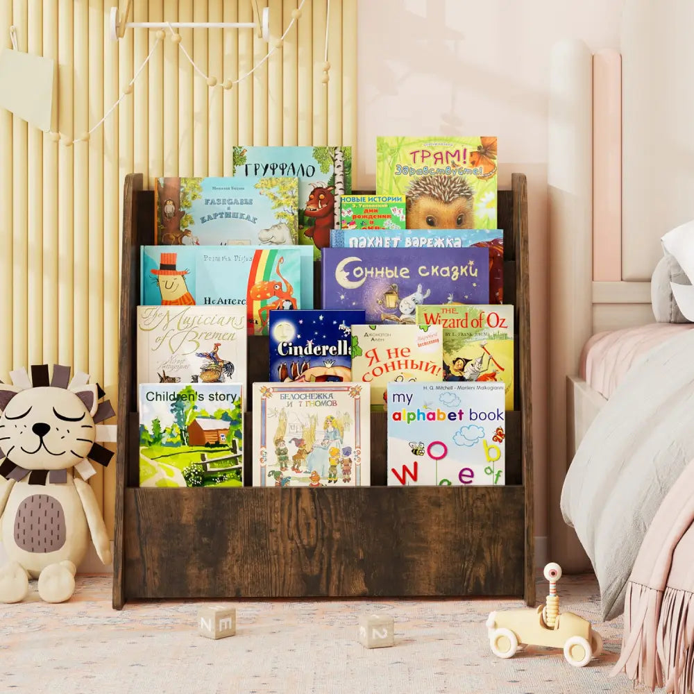 4-Tier Kids Bookshelf with Deep Compartments for Bedroom-Rustic brown - Rustic Brown - Kids Storage