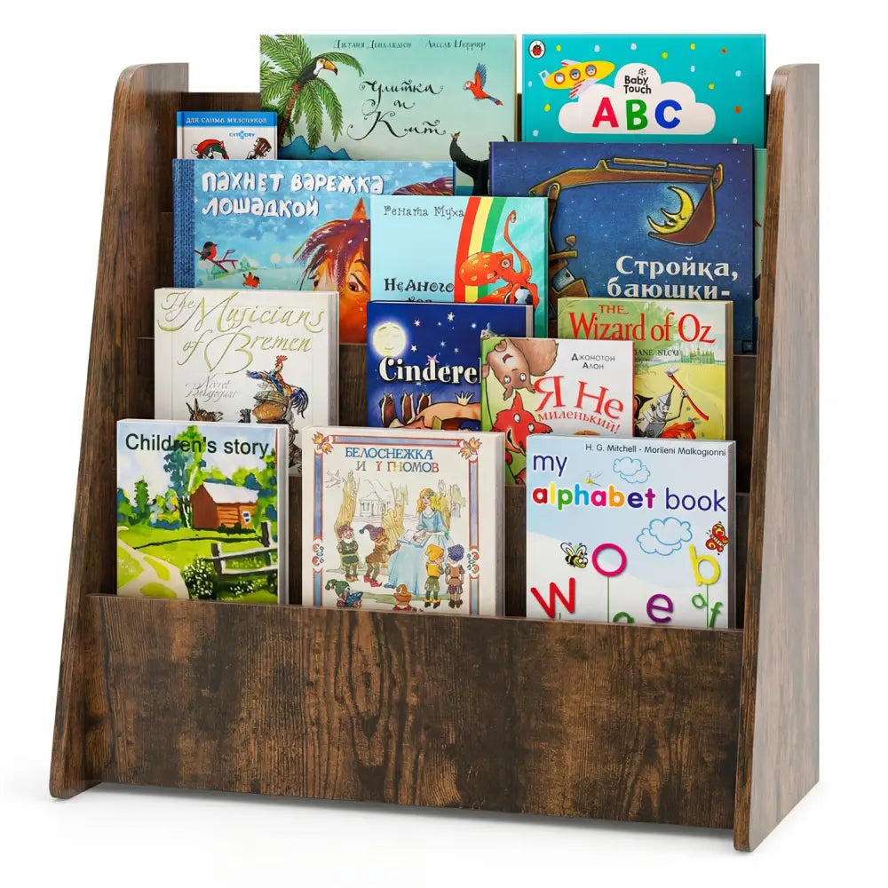 4-Tier Kids Bookshelf with Deep Compartments for Bedroom-Rustic brown - Rustic Brown - Kids Storage